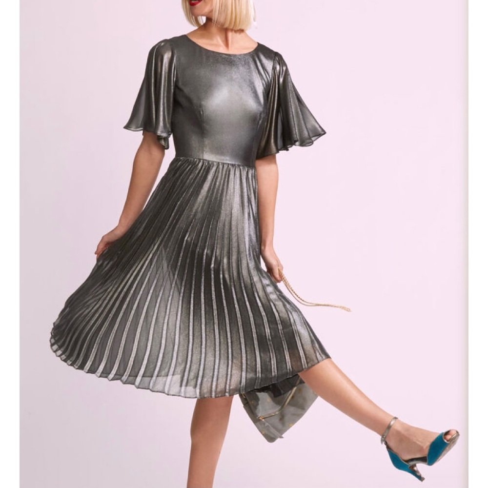 Adrianna Papell Metallic Foil Pleated Dress - NWT